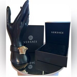 Versace Gold Medusa adjustable leather bracelet! NIB!